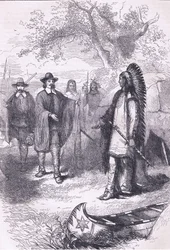 Visita de Winslow a Massaqit 1634, ilustración de la Historia de los Estados Unidos de Cassell, pub. por Petter & Galpin c.1890